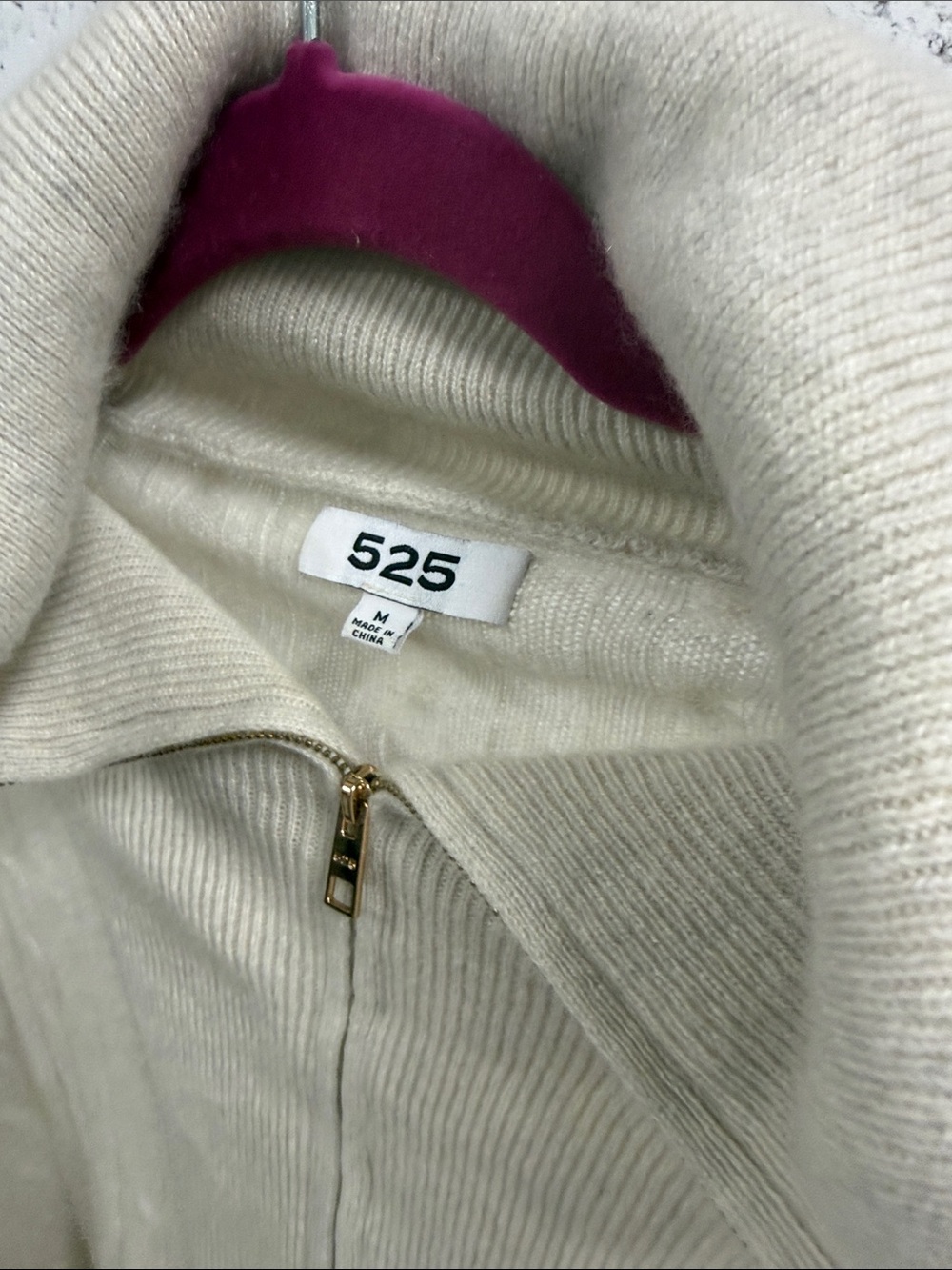 Zip-Front Cable Knit Sweater - Cream 100% Cashmere Size Medium NWOT - Picture 5 of 5